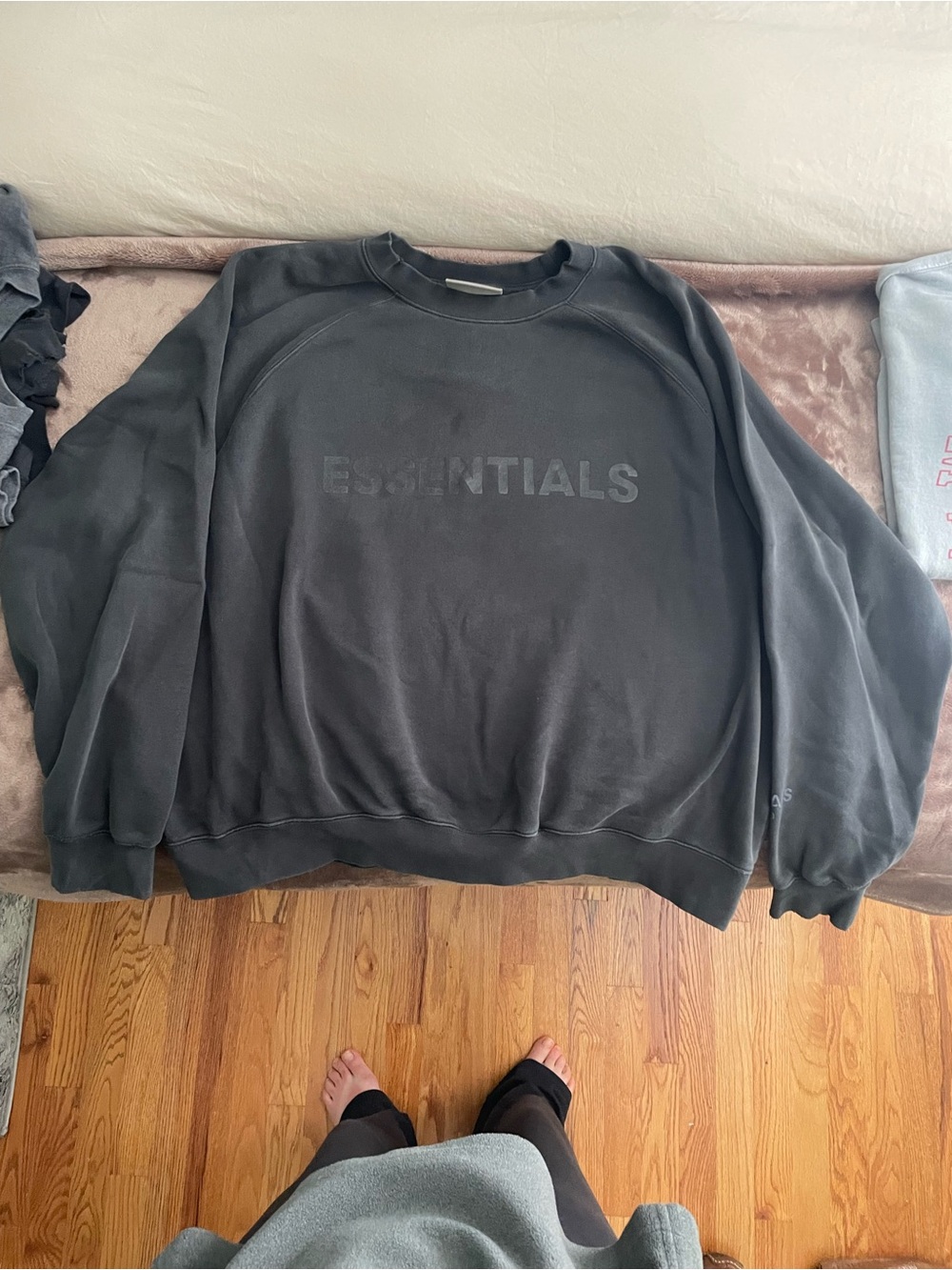 ESSENTIALS Black Crewneck Sweatshirt with Subtle Logo